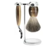 Mencorner.ComSET DE RASAGE 3 PIECES CORNE DESIGN - Lames Mach 3®-Mencorner1 blaireau, 1 rasoir, 1 stand