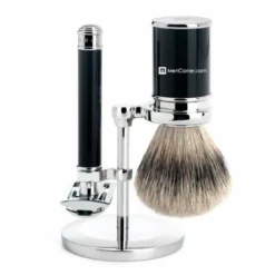 Mencorner.ComSet de Rasage 3 Pièces Chromé Rasoir de Sécurité - Blaireau Silver Tip-Mencorner