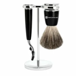 Mencorner.ComSet de Rasage 3 pièces Noir Mach3 et Blaireau - Pure badger-Mencorner