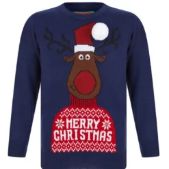 Merry ChristmasPull Garçon Noel REINDEER bleu marine