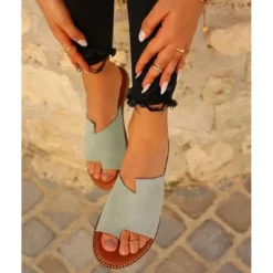 Mes jolis nu piedsMules plates femme cuir vert d’eau