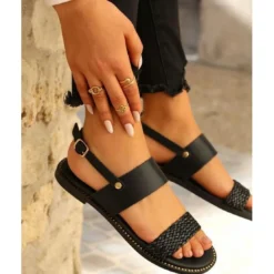 Mes jolis nu piedsSandales doubles bride femme cuir noire