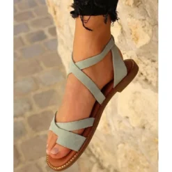 Mes jolis nu piedsSandales fines brides femme cuir vert d’eau