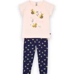 Mon P'tit DodoEnsemble Pyjama filette haut uni avant imprimé devant et short imprimé nude
