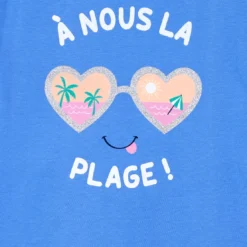Mon P'tit DodoEnsemble Pyjama Filette corsaire haut imprimé avant et bas imprimé bleu