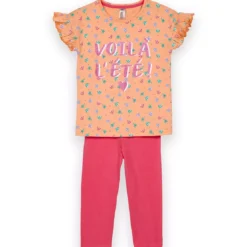 Mon P'tit DodoEnsemble Pyjama Filette corsaire haut imprimé et bas uni pêche