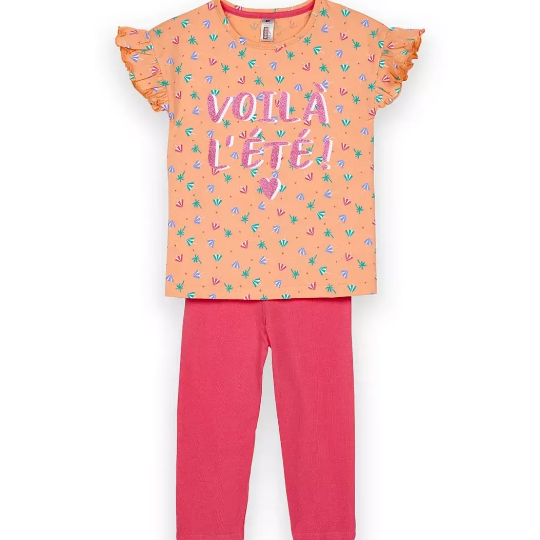 Mon P'tit DodoEnsemble Pyjama Filette corsaire haut imprimé et bas uni pêche