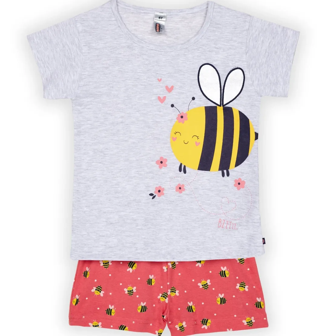 Mon P'tit DodoEnsemble Pyjama filette haut uni avant imprimé devant et short imprimé gris chiné