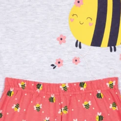 Mon P'tit DodoEnsemble Pyjama filette haut uni avant imprimé devant et short imprimé gris chiné