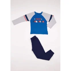 Mon P'tit DodoPyjama Garçon en Coton - Bleu et Gris Chiné Imprimé/ Bleu Marine