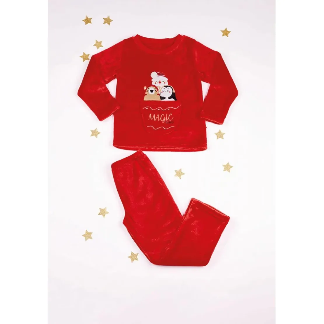 Mon P'tit DodoPyjama Long fille - Rouge Imprimé - Noël