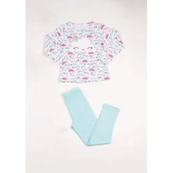 Mon P'tit DodoPyjama Long fille en Coton - Blanc Imprimé / Vert Aqua
