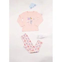 Mon P'tit DodoPyjama Long fille - Nude à Motifs Colorés - Pluie et Petite Souris en coton