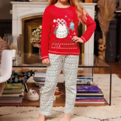 Mon P'tit DodoPyjama Long fille en Coton - Rouge Blanc et Vert - Motifs Noël
