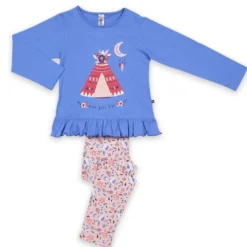 Mon P'tit DodoPyjama Long fille en Coton - Bleu Imprimé / Nude Imprimé - mon joli tipi