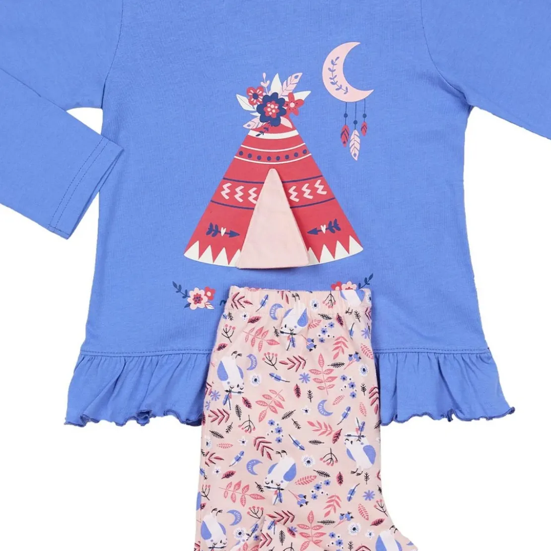 Mon P'tit DodoPyjama Long fille en Coton - Bleu Imprimé / Nude Imprimé - mon joli tipi