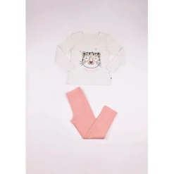 Mon P'tit DodoPyjama Long fille en Coton - Blanc Imprimé / Rose - Félin pour l'autre