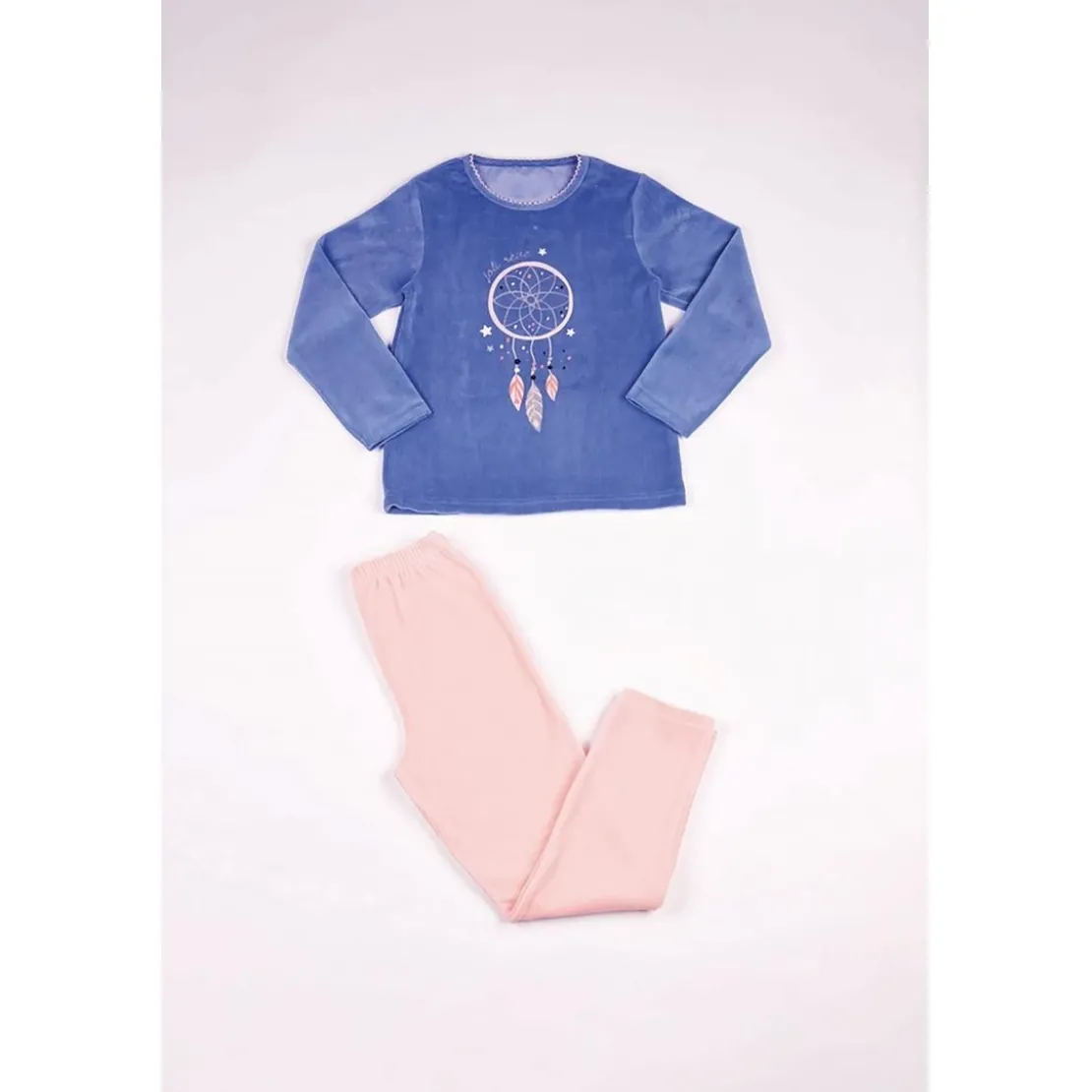 Mon P'tit DodoPyjama Long fille - Bleu imprimé / Nude - Joli Rêve