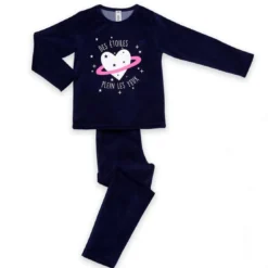 Mon P'tit DodoPyjama Long fille - Bleu Marine à Motifs Colorés - Étoiles