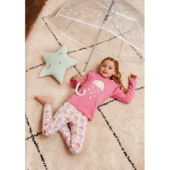 Mon P'tit DodoPyjama Long fille en Coton - Rose Imprimé - Pluie d'amour !