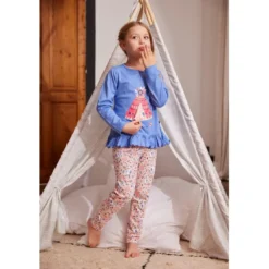 Mon P'tit DodoPyjama Long fille en Coton - Bleu Imprimé / Nude Imprimé - Tipi