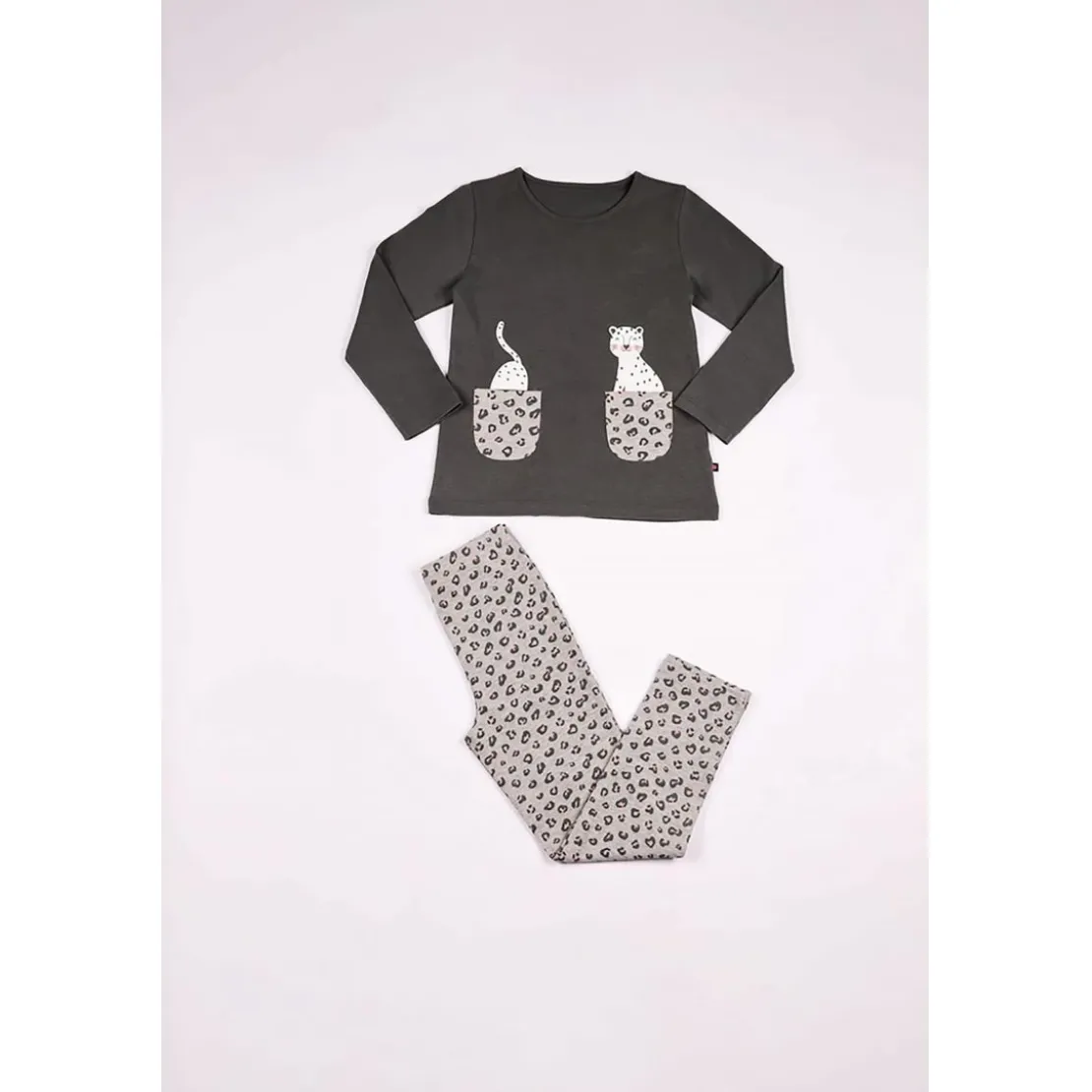 Mon P'tit DodoPyjama Long fille en Coton - Gris à Motifs Animaliers
