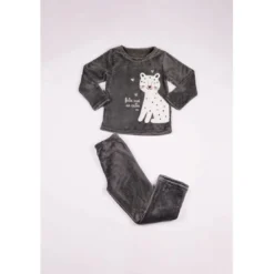 Mon P'tit DodoPyjama Long fille - Gris Imprimé - Félin moi un câlin un