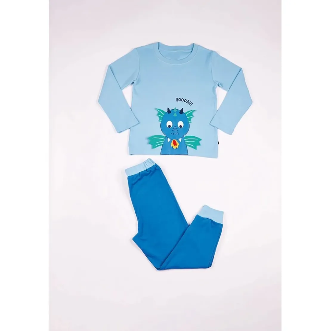 Mon P'tit DodoPyjama Long Garçon en Coton - Bleu Clair Imprimé / Bleu Foncé et Bleu Clair Pastel - Dragon