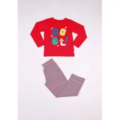 Mon P'tit DodoPyjama Long Garçon en Coton - Rouge Imprimé/ Rayures