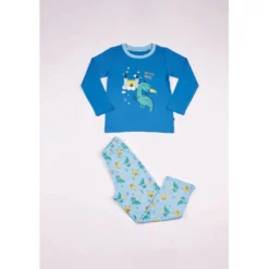 Mon P'tit DodoPyjama Long Garçon en Coton - Bleu Imprimé / Bleu Clair Imprimé - Dragon