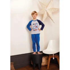 Mon P'tit DodoPyjama Long Garçon en Coton - Gris Chine - Bleu Électrique - Bleu Marine- mini boy