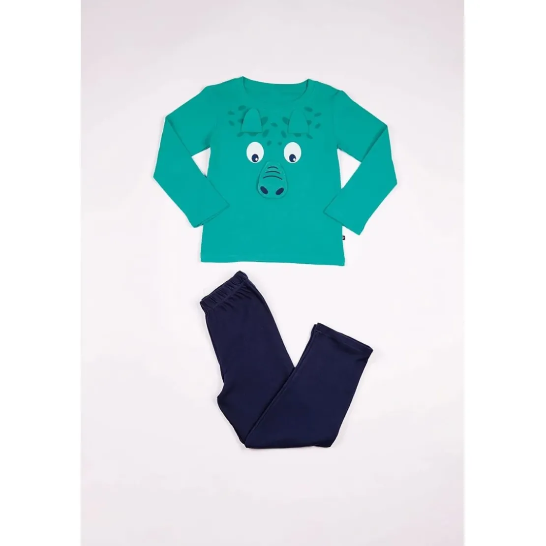 Mon P'tit DodoPyjama Long Garçon en Coton - Vert Motifs Animaliers - Bleu Marine