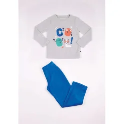 Mon P'tit DodoPyjama Long Garçon en Coton - Gris Chiné Imprimé / Bleu -Cool!