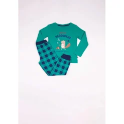 Mon P'tit DodoPyjama Long Garçon en Coton - Vert Imprimé / Vert à Carreaux Bleu Marine
