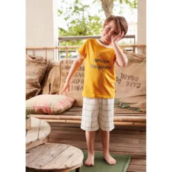 Mon P'tit DodoPyjama short garçon jaune/ecru en coton