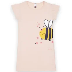 Mon P'tit DodoRobe de nuit filette uni imprimé Bee devant - Rose Nude