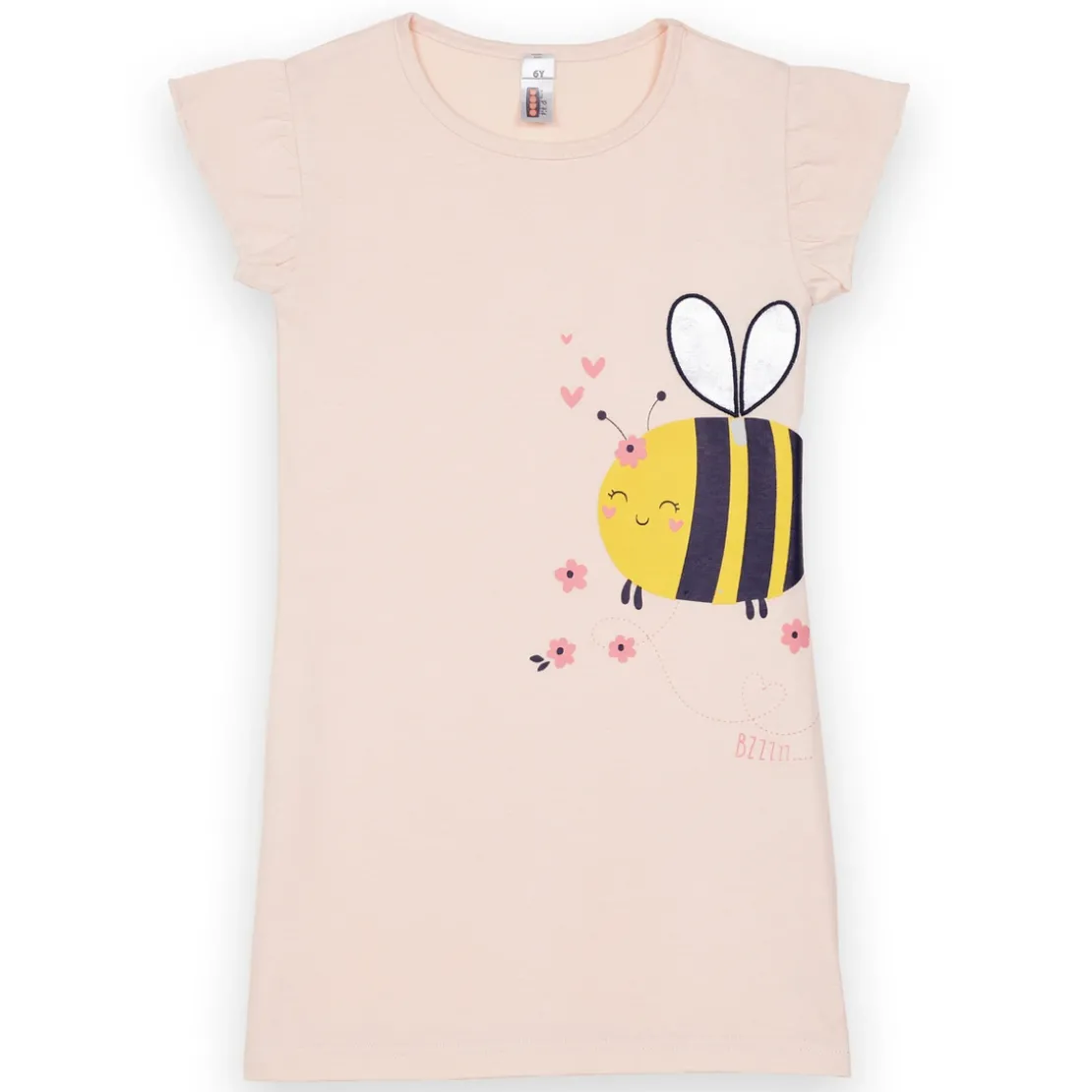 Mon P'tit DodoRobe de nuit filette uni imprimé Bee devant - Rose Nude