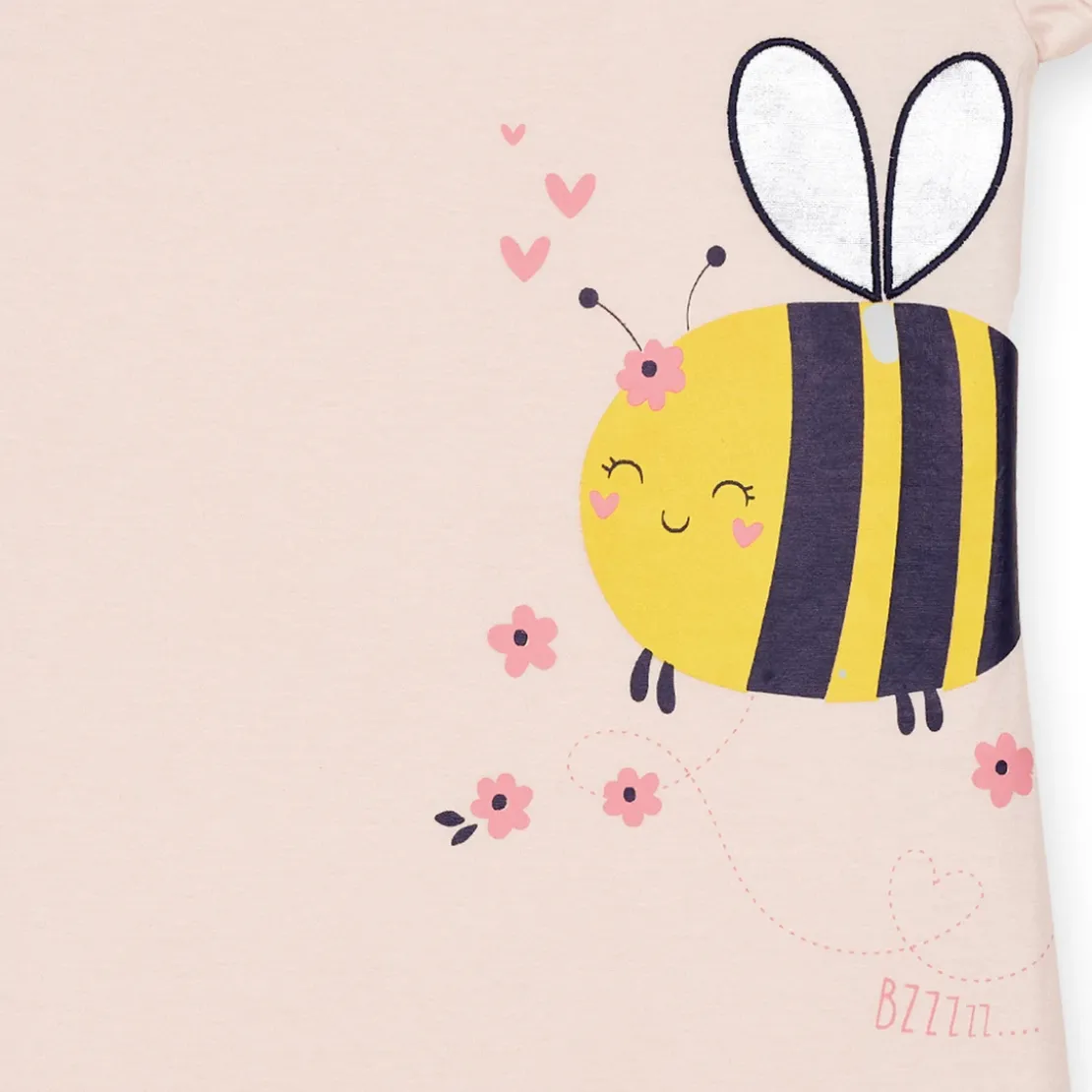 Mon P'tit DodoRobe de nuit filette uni imprimé Bee devant - Rose Nude