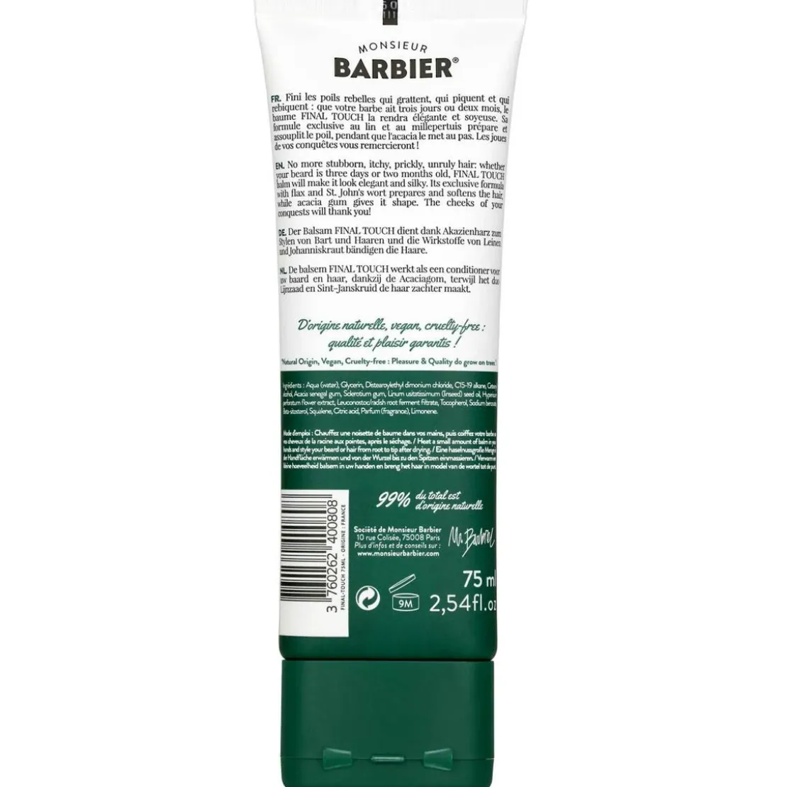 Monsieur BarbierBaume à barbe et cheveux Final Touch certifié Ecocert Cosmos NAT75 ml