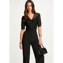 MorganBody manches courtes dentelle noir en viscose