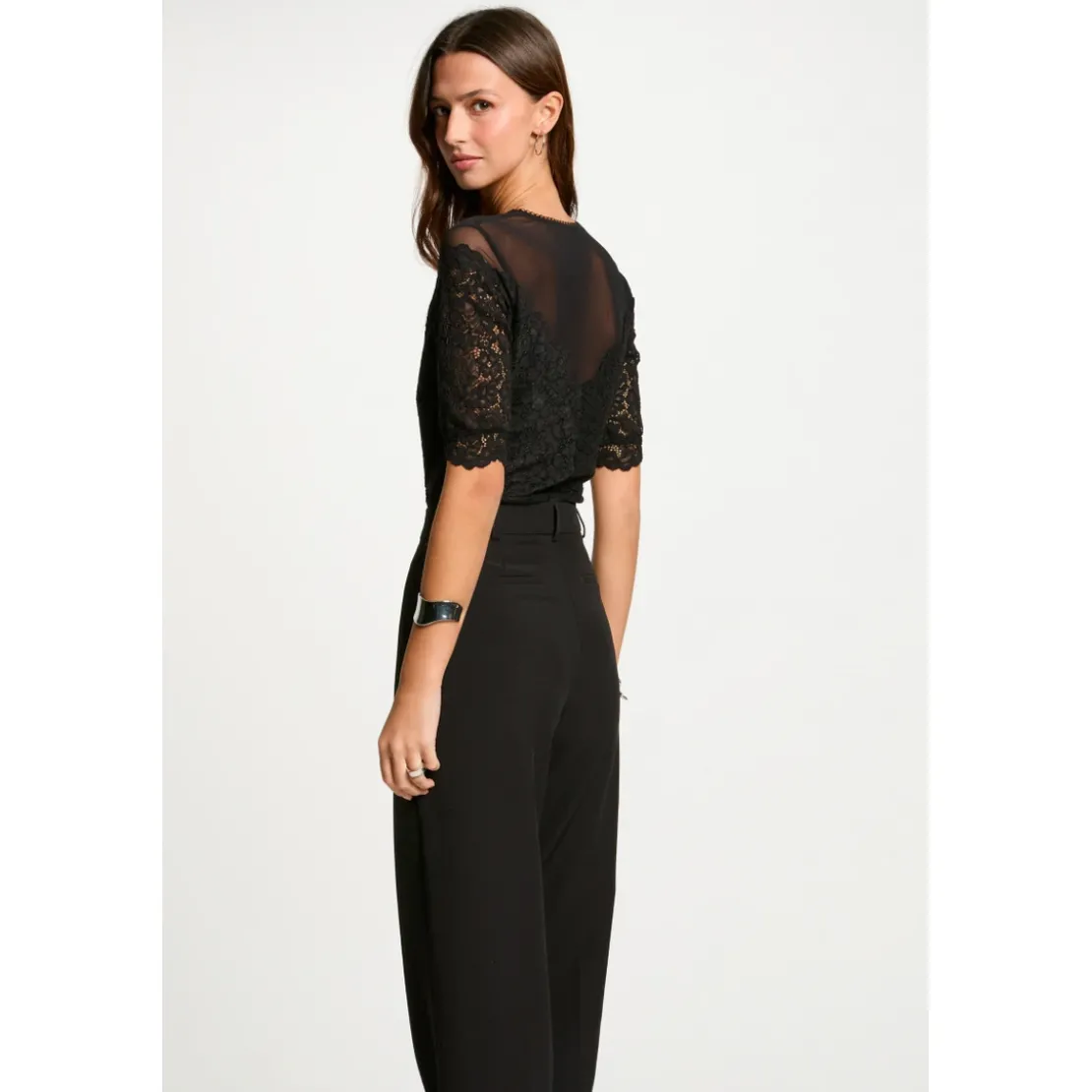MorganBody manches courtes dentelle noir en viscose