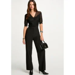 MorganBody manches courtes dentelle noir en viscose