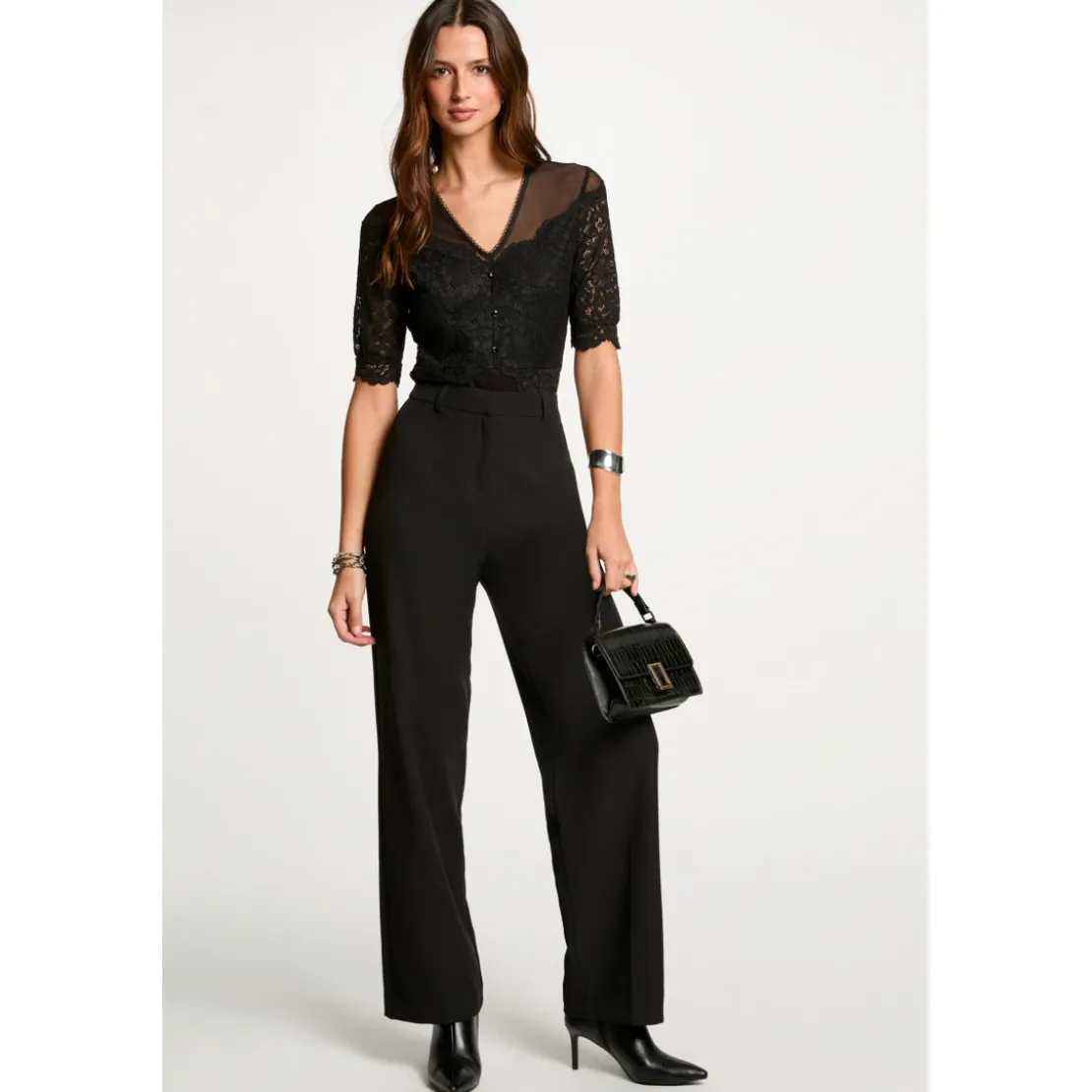 MorganBody manches courtes dentelle noir en viscose