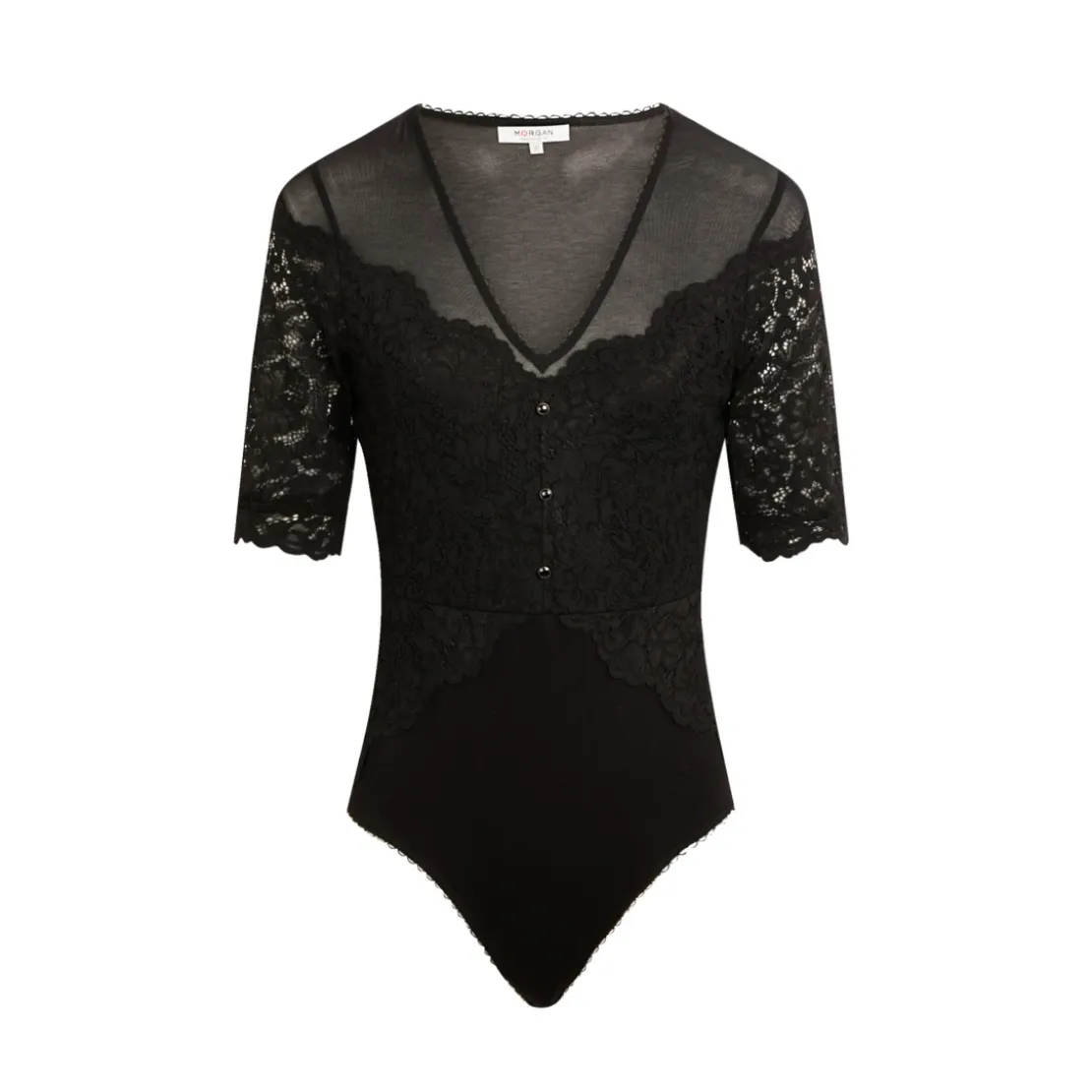 MorganBody manches courtes dentelle noir en viscose