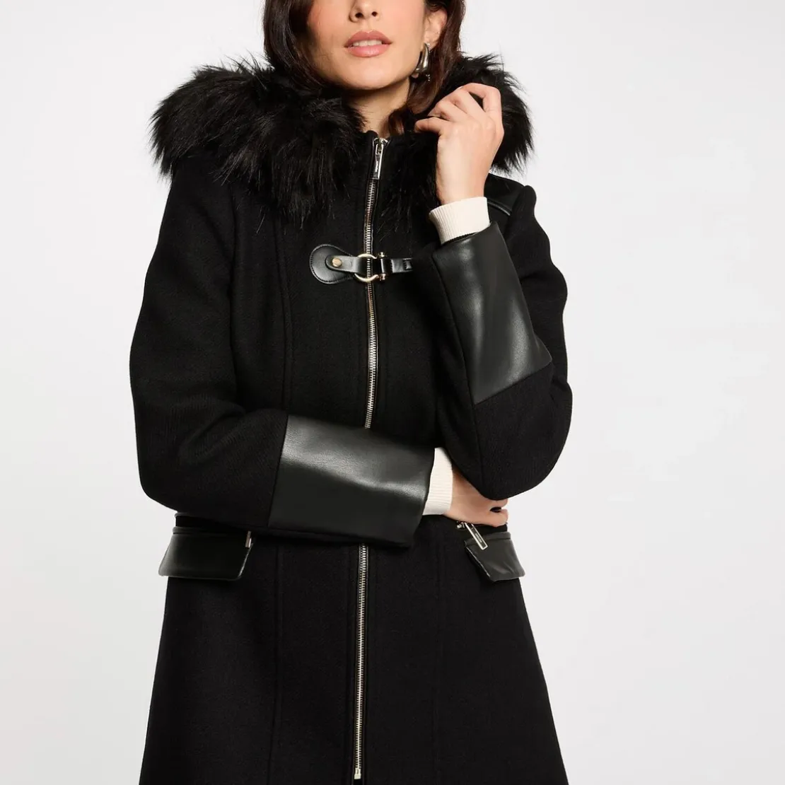 MorganManteau droit zippé à capuche noir