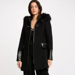MorganManteau droit zippé à capuche noir
