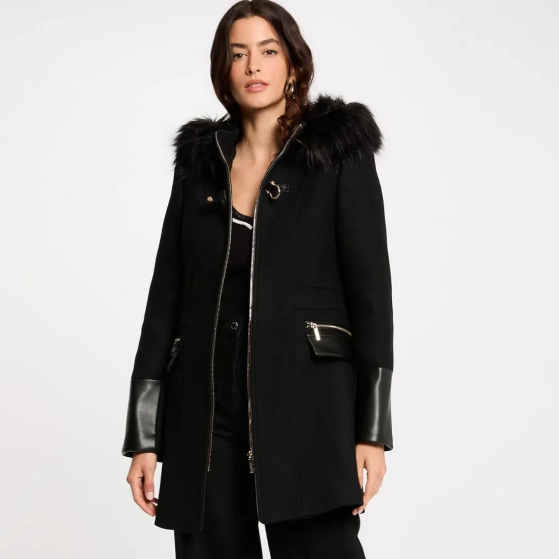MorganManteau droit zippé à capuche noir