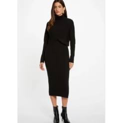 MorganRobe ajustée col roulé noir femme en viscose