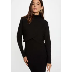 MorganRobe ajustée col roulé noir femme en viscose