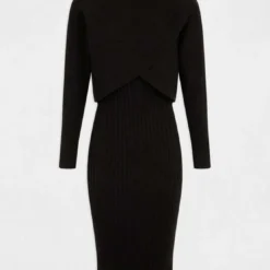 MorganRobe ajustée col roulé noir femme en viscose